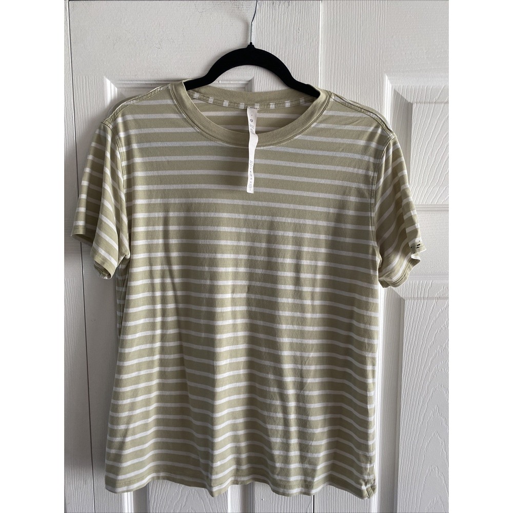 Lululemon Love Crew T-Shirt Womens Size 4 Green White Striped Pima Cotton Tee